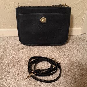 Coach Black Leather Crossbody with Gold-Tone Turnlock